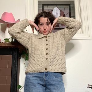 Vintage Merino Wool Cable Knit Aran Cardigan